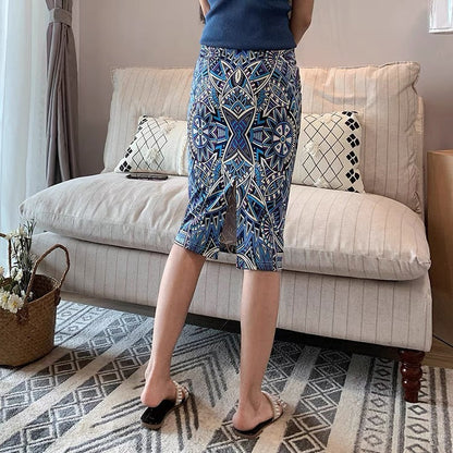 Diamond-shaped plaid print skirt, slit high Fanny skirt, all-match bodycon skirt  3535