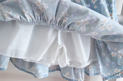Floral skirt, new style, cotton and linen, small fresh, preppy style, high waist pleated skirt  3586