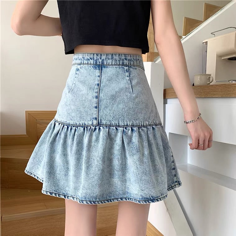 Sweet cool skirt , little skirt, versatile flounces, fashion denim skirt  3553
