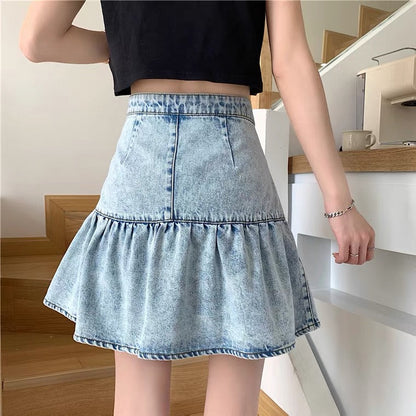 Sweet cool skirt , little skirt, versatile flounces, fashion denim skirt  3553