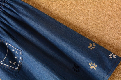 Spring and summer, new ,denim skirt, cute cat embroidery, high waist big swing mid-length skirt, A-line skirt  3611