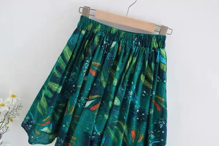 Spring and summer, A-line skirt, high waist little floral skirt  3585