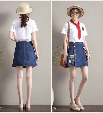 Denim-skirt A-line skirt, new style, high waist skirt, vintage embroidery skirt  3607