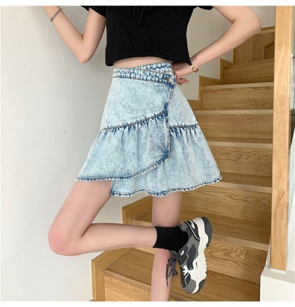 Sweet cool skirt , little skirt, versatile flounces, fashion denim skirt  3553