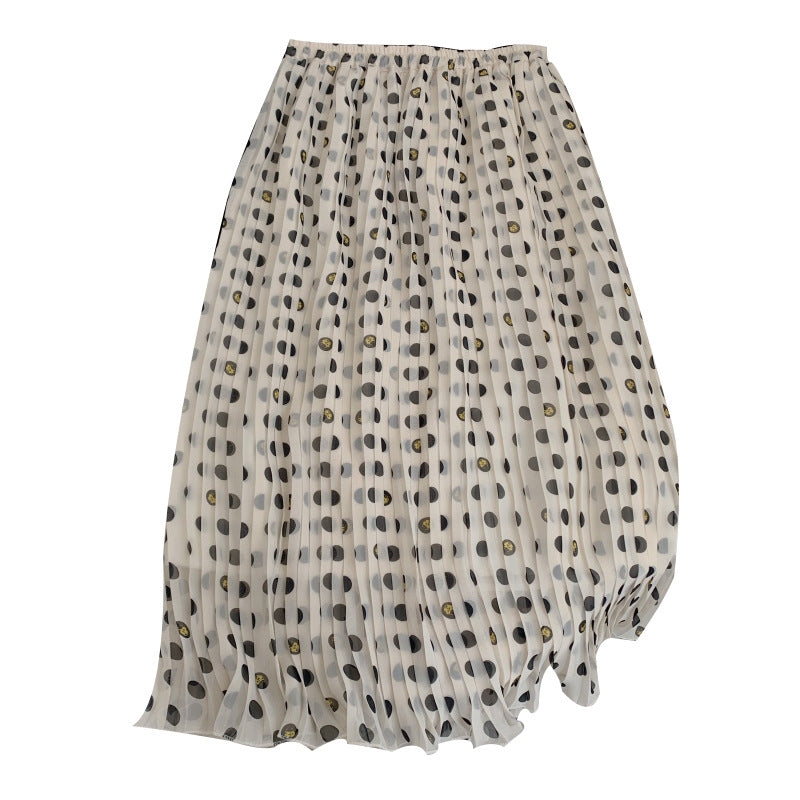 Big dot and small bug printed, new , chiffon pleated skirt  3567