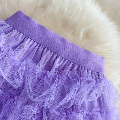 Fairy skirt pleated mesh skirt, versatile, long midi skirt, elastic waist, layer cake skirt, elegant skirt  3530