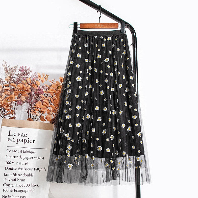 New style, double mesh, Daisy high waist A-line skirt, mid-length skirt  3589