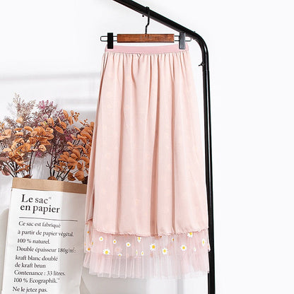 New style, double mesh, Daisy high waist A-line skirt, mid-length skirt  3589