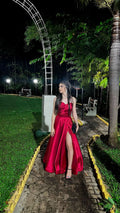 Simple A Line Red Party Dress Satin Long Formal Dresses