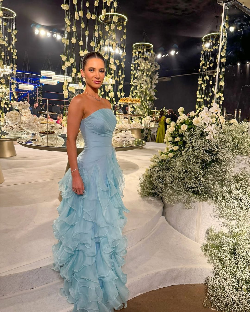 Luxury Ruffled Prom Dress Long Ball Gown Organza Wedding Guest Dresses