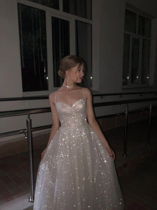 Shiny Sequin Prom Dress Long A Line Evening Party Gowns