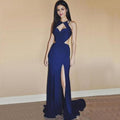 Sexy Navy Blue Unique Style Heart Open Back Side-slit Long Mermaid Prom Dress