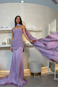 Elegant Lilac Strapless Detachable Cape Sheath Evening Gown Prom Dress TP5226