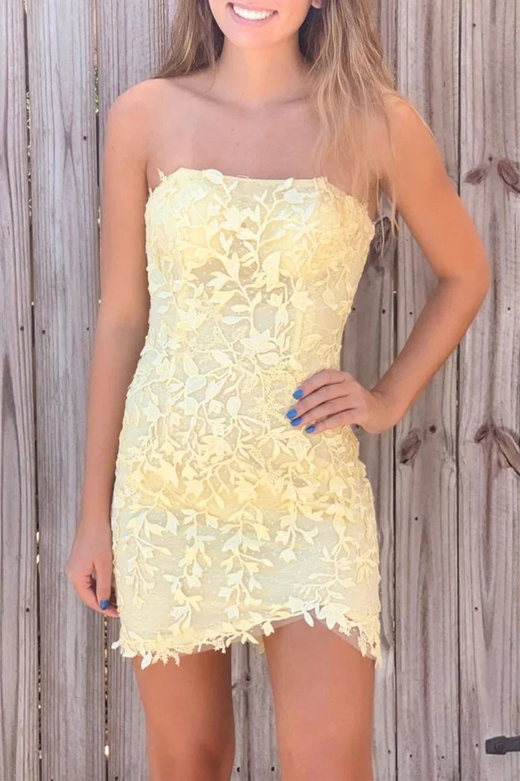Pink Strapless Sheath Appliques Homecoming Dress