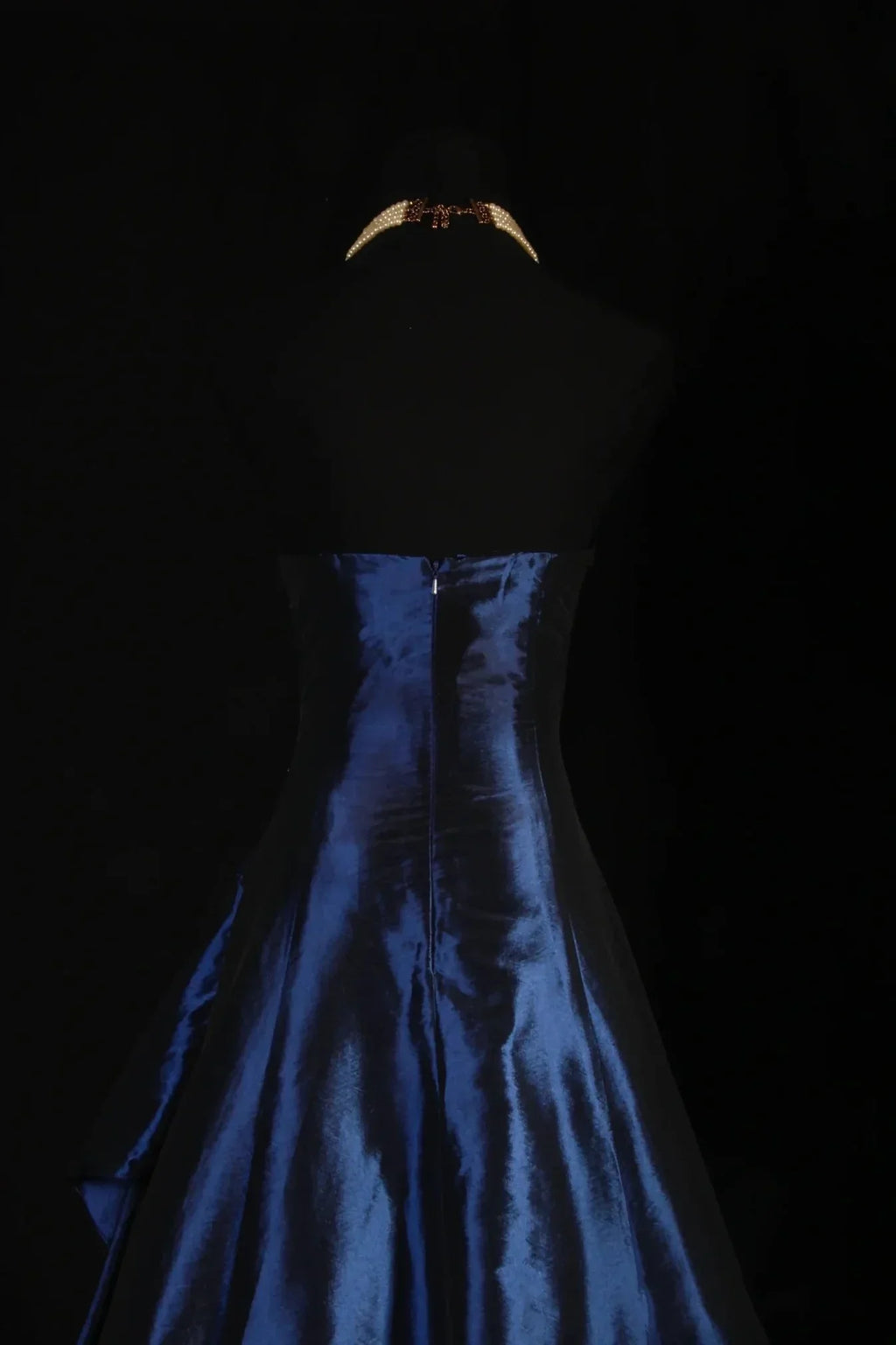 Vintage Ball Gown Strapless Navy Blue Beaded Long Prom Dresses Formal Evening Dress