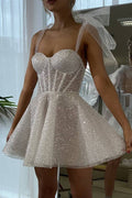 Fashion Silvery Corset Sweetheart Sequin Design Spaghetti Strap Homecoming Dress TP3762