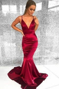 Mermaid Satin Formal Evening Gowns Spaghetti Straps