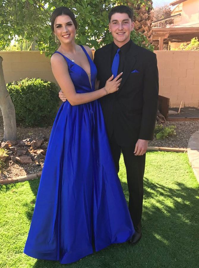 Royal Blue Satin Prom Dress Long Formal Gown