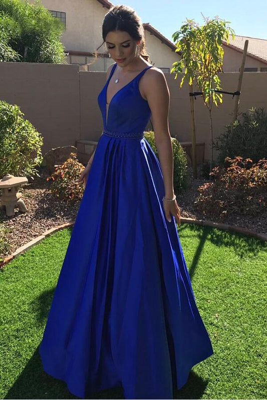 Royal Blue Satin Prom Dress Long Formal Gown