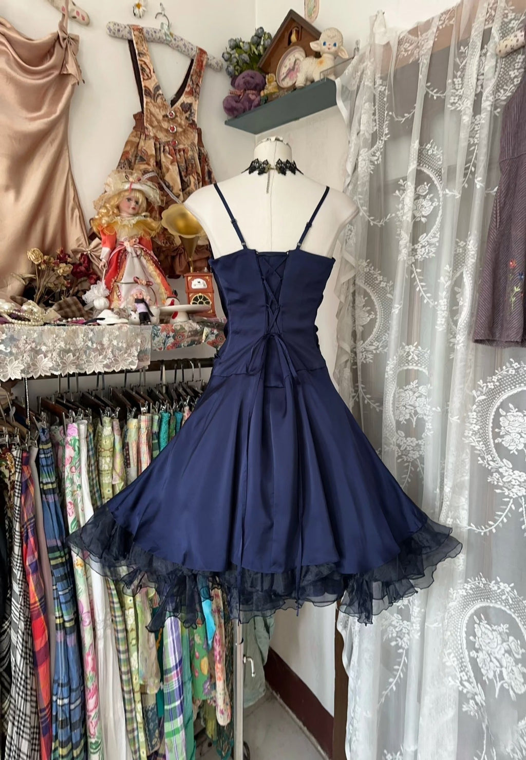Navy Blue Short Homecoing Dress Ruffled Hem A Line Cocktail Dresses