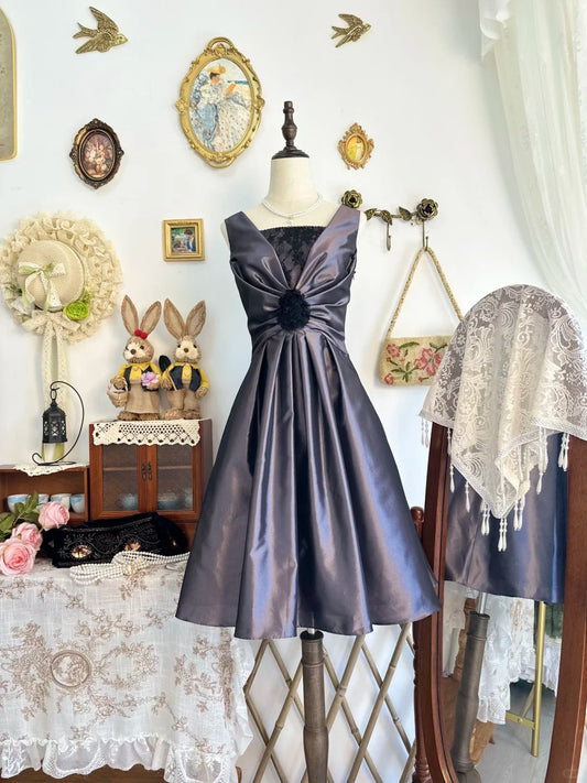 Girlhomeshops-Silver purple vintage short satin homecoming dress birthday dress gh5222