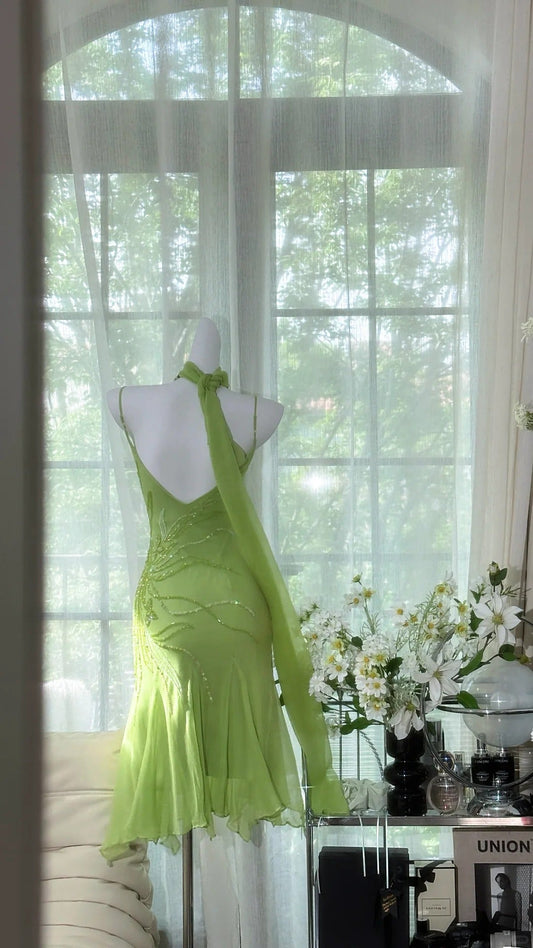 Romantic Green Exquisite Beaded Short Chiffon Homecoming Dress Prom Dress Evening Dress Birthday Party Dress gh4277