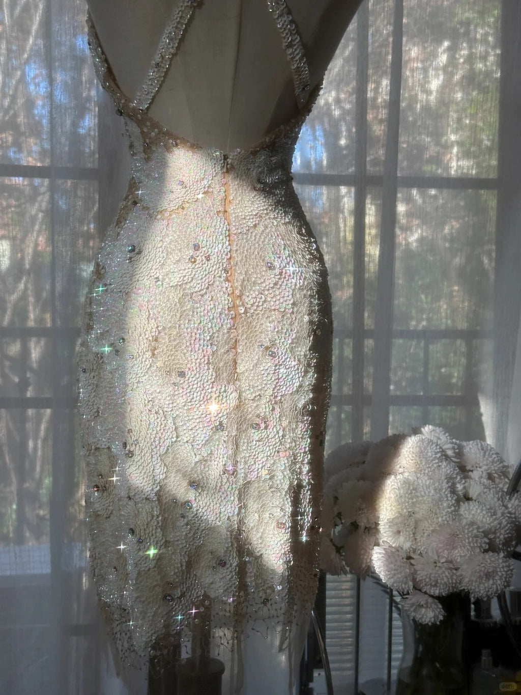 Vintage Beige Sequin Beading Appliques Spaghetti Strap A-line V-neck Party Dresses Homecoming Dresses, TP3782