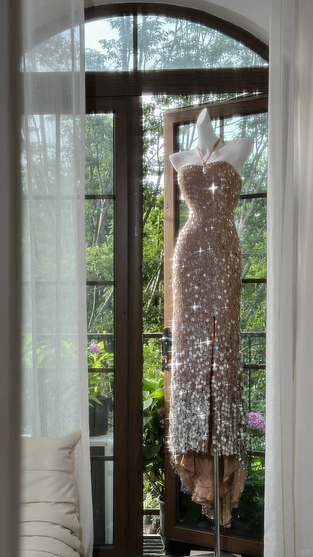 Brown Shiny Elegant Long Sequined Tulle Ball Gown Evening Dress Party Dress gh4612