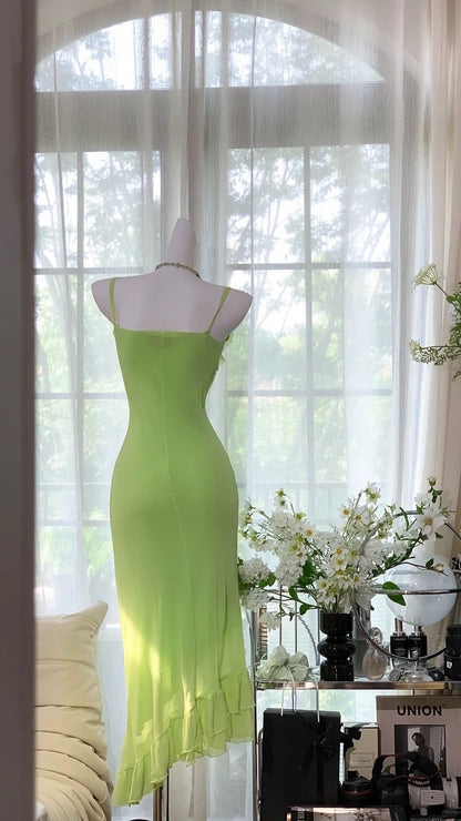 Green Elegant Romantic Chiffon Long Homecoming Dress Prom Dress Evening Dress gh4400