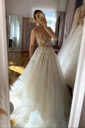 Romantic Wedding Dress Flowy Floral Long Tulle Formal Dress
